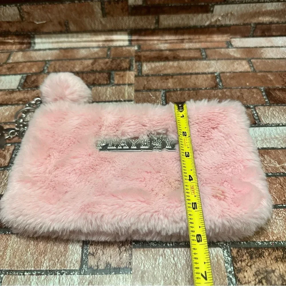 PLAYBOY Pink Fur Clutch with Silver Accents